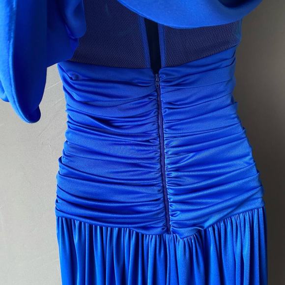 Climax by Karen Okada sz 8 Blue Sequin Sheer Midi Vintage Cocktail Dress - Picture 12 of 13